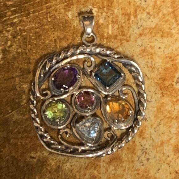 PZ Israel Sterling and Multi Gemstone Pendant - Picture 1 of 7